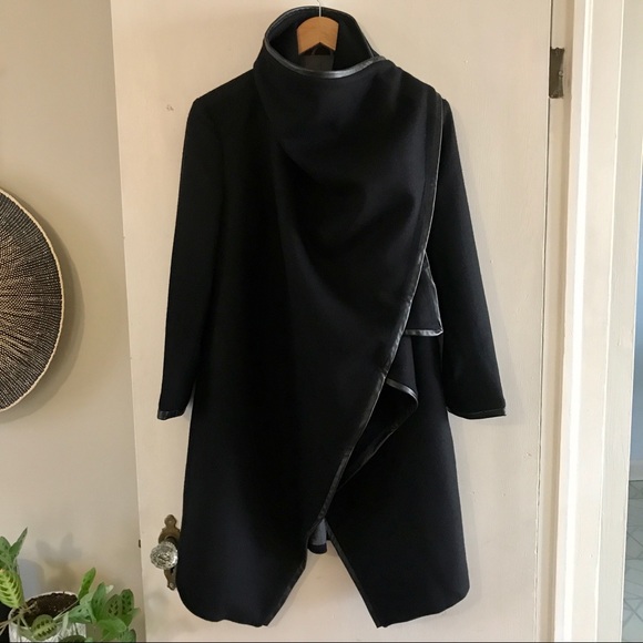 Custom Designed & Tailored Wool / Leather Coat, Size S - Picture 1 of 14